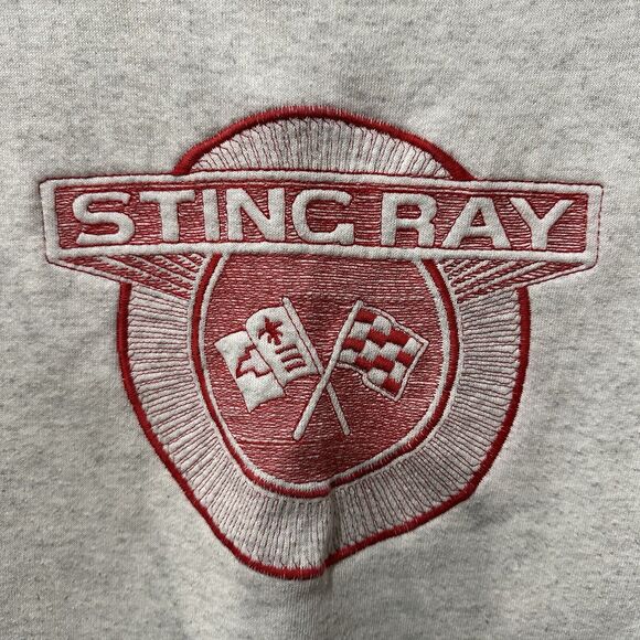 Vtg Lee Heavy Weight Crewneck Sweater Gray Embroidered Stingray Corvette Small - Picture 2 of 7